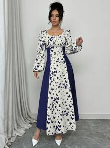 Modelyn Đầm dài tay đơn sắc họa tiết chấm bi thường ngày cho nữ - Màu xanh lam - Xem 8