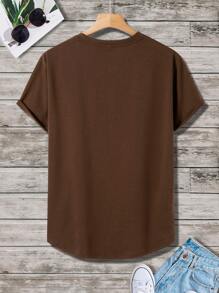 Manfinity Homme Men's Solid Color Round Neck Short Sleeve Casual Loose T-Shirt - Coffee Brown - View 2