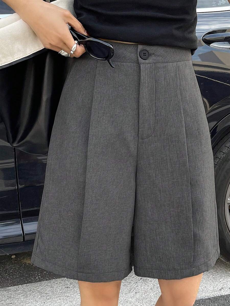 DAZY 女士宽松百褶百慕大短裤 - 灰色 - 查看 1