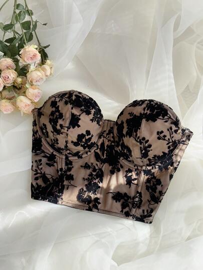 SHEIN Privé Blusa elegante y sexy con encaje floral, adecuada para fiestas, bodas, ceremonias, celebraciones, graduaciones, blusa elástica para mujer de talla grande