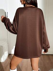 SHEIN Unity Y2K Casual European And American Sexy Print Long Sleeve Pullover Fall Sweatshirt - Coffee Brown - View 2