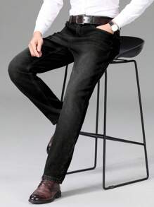 Manfinity Homme 男士简约时尚休闲保暖牛仔裤，适合日常穿着 - 黑色 - 查看 8