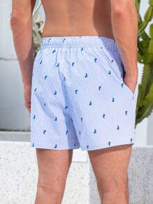 Manfinity Swimmode Men's Allover Print Front Tie Simple Beach Shorts, Casual Vacation