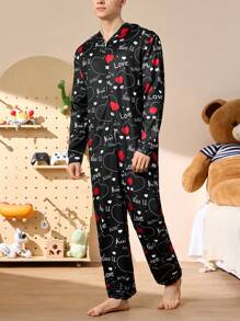 Happy Jammies Conjunto de pijama tipo mono con estampado de corazón para hombre