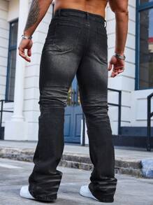 Manfinity Homme Men's Pockets Flared Casual Versatile Denim Jeans - Black - View 2