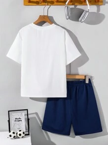 SHEIN Tween Boy Soccer Graphic Short Sleeve T-Shirt & Shorts Set - White - View 7
