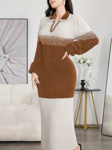 Modelyn Damska sukienka sweterkowa z długim kołnierzem i eleganckim ombre