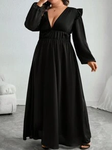 Vestido casual sencillo y de moda para uso diario en tallas grandes - Negro - Ver 6