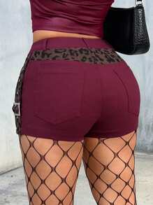 SHEIN SXY Quần short cạp trễ họa tiết da báo gợi cảm dùng khi đi hộp đêm - Đỏ - Xem 2