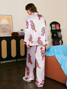 女士豹纹缎面睡衣套装 - 彩色 - 查看 2