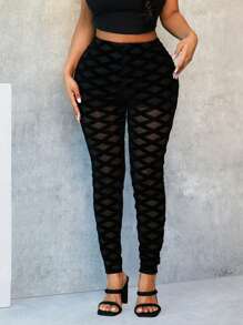 BamGleam Women's Sexy Sheer Geometric Flocked Mesh Leggings Fall Cloth For Women