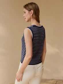 MOTF PREMIUM STRIPED BUTTON UP SWEATER VEST - Blue and White - View 8