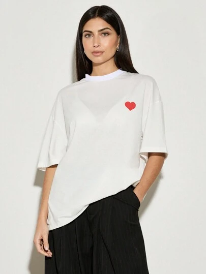 AiiRZ 超大爱心图案 T 恤休闲街头服饰基本款简约情人节时尚宣言 T 恤宽松混纺现代经典