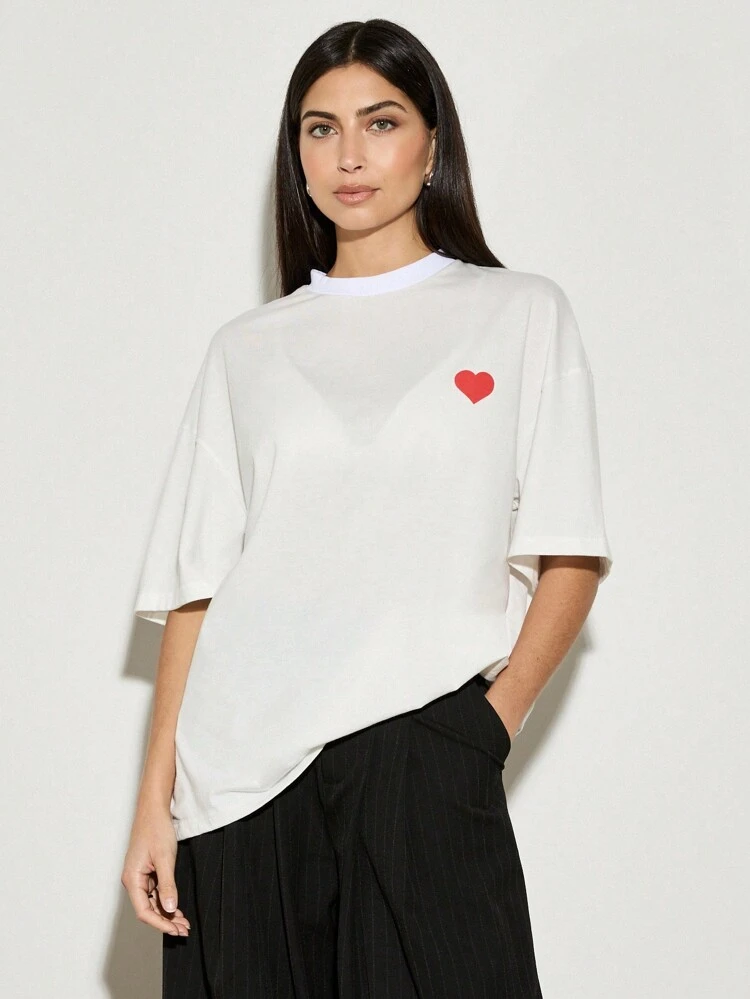 Luźna, duża koszulka z nadrukiem Love Heart