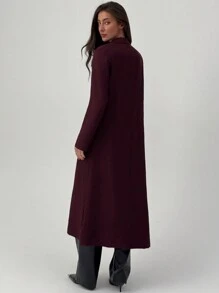 Aloruh Chaqueta larga casual de un solo pecho con cuello vuelto de color liso para mujer, para otoño - Gris - Ver 3