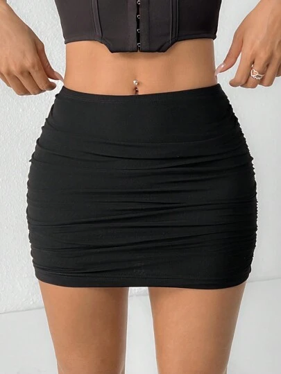 SHEIN PETITE Double Layer Mesh Hip-Covering Short Skirt