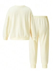 2pcs Young Girls Cute Casual Round Neck Long Sleeve Sweatshirt & Pants Set, Suitable For Daily, Holiday, Festival Occasions