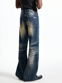 NEON BLANC Men's Fashion Blue Flared Woven Denim Jeans - Blue - View 4