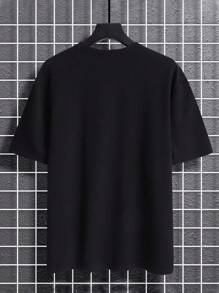 Manfinity Homme Plus Size Men's Solid Color Crew Neck Short Sleeve Casual T-Shirt - Black - View 2