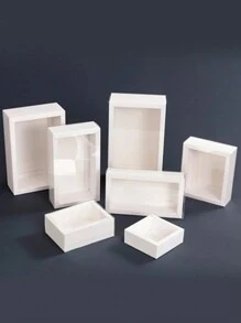 10 piezas Nuevas cajas de regalo extraíbles, color liso, con ventana, caja de papel kraft, caja pequeña para regalo de fiesta de cumpleaños, empaque universal - Blanco - Ver 1