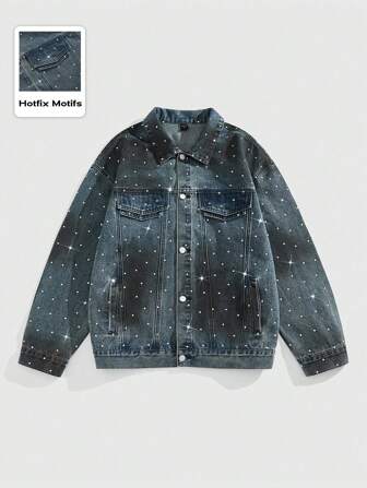 Street Life Men's Distressed Stone Washed Denim Jacket With Rhinestones, Street Style
