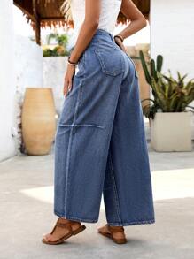 Breezaya Damen Jeans mit Knopfleiste und Taschen, einfacher Lässig-Stil, Alltagsmode