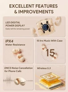 JMMO 无线耳夹骨传导耳机 升级款开放式耳机 数字显示 透明元素充电盒 圣诞礼物 秋冬季假期必备品 露营度假必备品 度假配件 露营用品 - 米色 - 查看 4