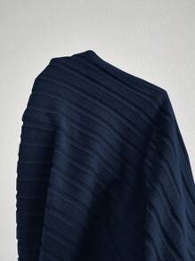 SHEIN LUNE Top casual de punto acanalado con cuello en V de talla grande para viajes y aeropuerto - Azul Marino - Ver 6