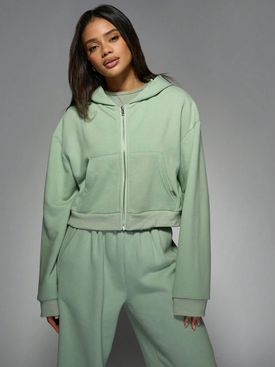 MISSGUIDED 短款拉链连帽衫 运动休闲居家服卫衣 休闲运动风 秋冬外套 圣诞节 - 綠色 - 查看 1