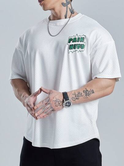 Manfinity Sport Corelite 男士圆领短袖字母印花休闲运动 T 恤