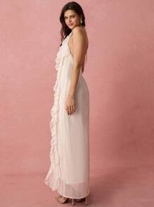 Enchnt Spring/Summer Romantic Women's Vacation Apricot Sleeveless&Backless Ruffled Maxi Dress,Sweet&Elegant For Valentine's Day&Birthday&Sweet Date Night&Prom&Wedding&Garden Parties&Holiday Sundress