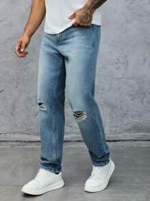 Manfinity Homme Plus Size Men's Front Button Pocket Simple Casual Denim Jeans