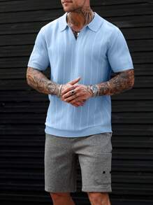 Manfinity Hypemode Men's Striped Short Sleeve Casual Knit Top, Spring & Autumn