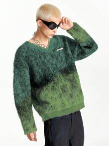 Manfinity VCAY Men's Ombre V-Neck Long Sleeve Pullover Green Sweater, Suitable For Autumn/Winter
