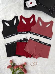 3pcs/Set Women's Underwear Set With Letter Embroidered Elastic Band For Everyday Wear Casual Without Padding