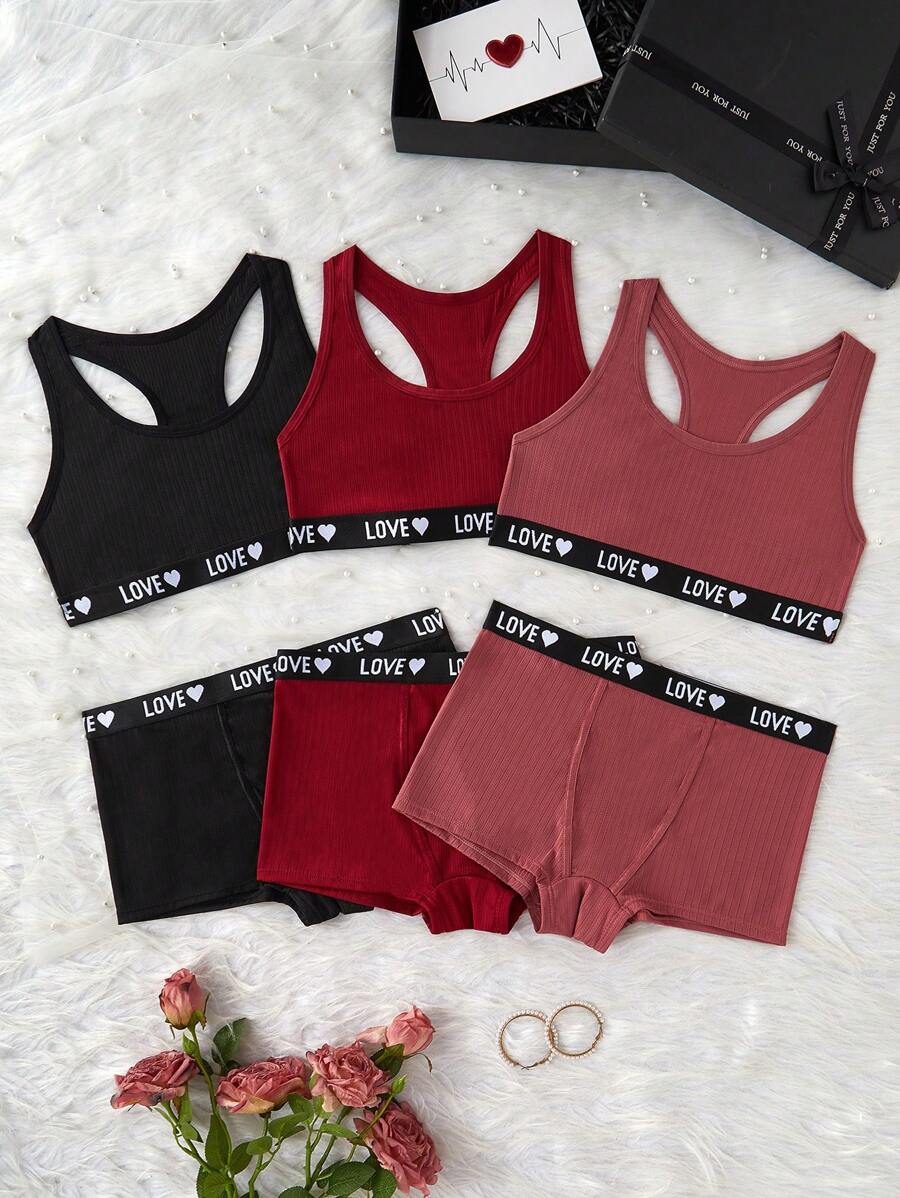 3pcs/Set Women's Underwear Set With Letter Embroidered Elastic Band For Everyday Wear Casual Without Padding