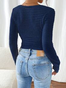 SHEIN Frenchy Women U-Neck Solid Color Long Sleeve Casual Top, Daily Wear