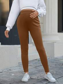 SHEIN Pregnant Women Solid Color Adjustable Waist Casual Versatile Leggings