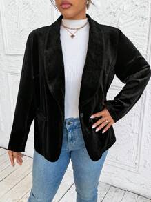 SHEIN LUNE Große Größen Neujahrskasual Trichter Kragen Koreanische thermisch gefütterte Blazer - Schwarz - Übersicht 3