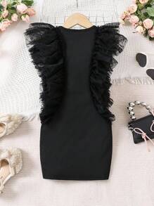 SHEIN Vestido de malla con diseño de pastel de múltiples capas, adorable y fresco, para niñas jóvenes - Negro - Ver 2