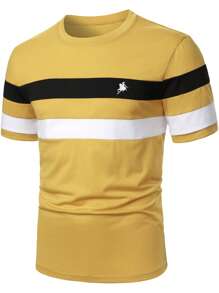Manfinity Homme Men's Colorblock Short Sleeve Round Neck T-Shirt - Yellow - View 1