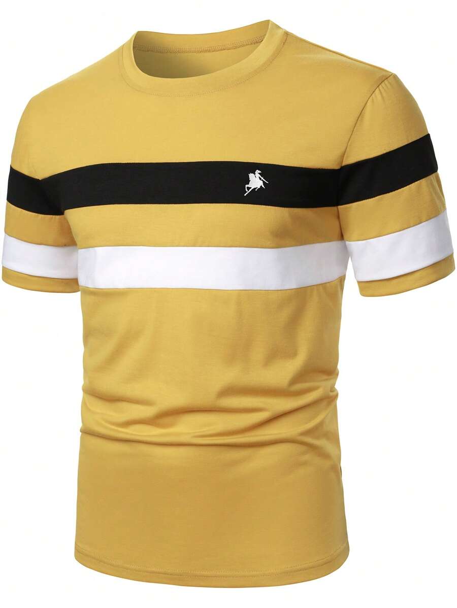 Manfinity Homme Men's Colorblock Short Sleeve Round Neck T-Shirt - Yellow - View 1