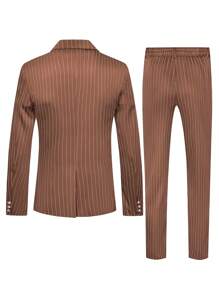 Manfinity Mode 男士休闲简约时尚西装（上衣和裤子） - 咖啡棕 - 查看 2