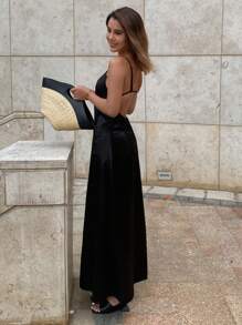 Livesso Solid Color Bodycon Backless Dress, Elegant Holiday Wear For Women, Spring & Summer Elegant Party Women Sundress