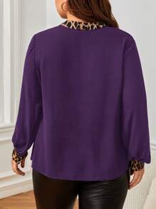 SHEIN Tall CURVE Plus Leopard Print Lantern Sleeve Blouse - Purple - View 2