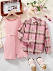 SHEIN Tween Girls Back-To-School Pink Autumn Casual School 2pcs Set,Fashionable Ruffle Top With Matching Bottom,Sweet Soft Fabric For Party & Vacation Wear - Pink - View 1