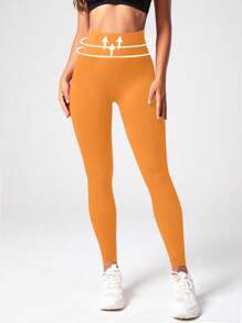 SHEIN Sport Studio Women's High Waist Simple Fitted Seamless High-Elastic Washed Sports Leggings