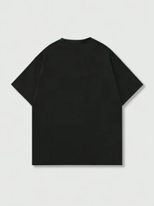 ROMWE MEN Street Life Men's Street Printed Short Sleeve T-Shirt, Suitable For Everyday Wear In Spring And Summer - Black - View 2