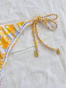 Soleia 2pcs Women's Colorful Floral Graphic Shirred Bikini Set,Swim Suits For Women,Vacation Outfit Women,Summer Outfits For Women,Beach Outfits For Women