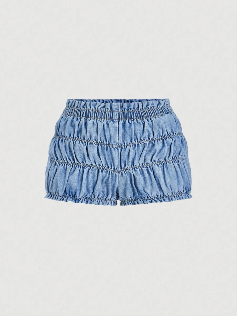 SHEIN MOD Short en jean bleu décontracté taille basse ultra court pour femmes